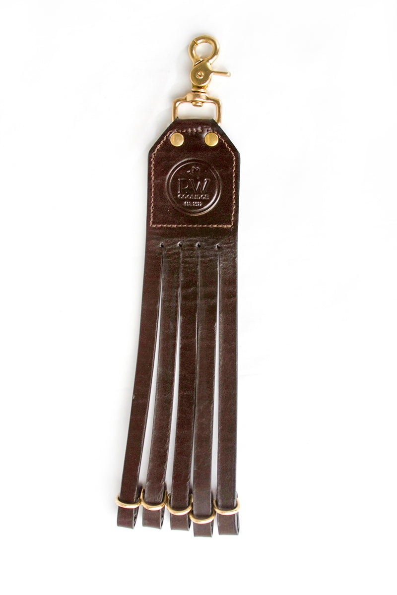 Single clip detail showing five loops and D-rings, embossed RW Coolidge medallion